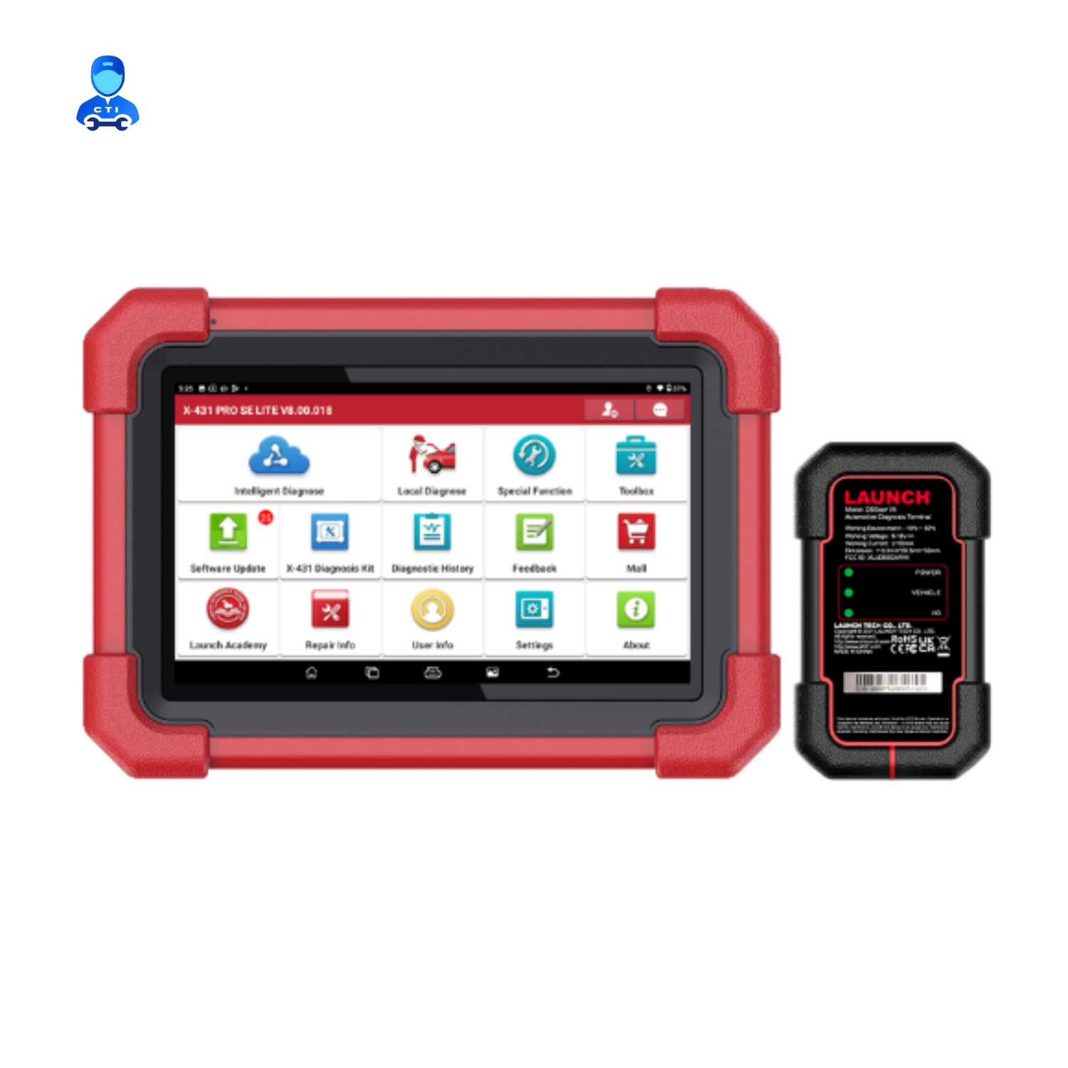 Launch X431 Pro SE LITE professional car diagnostic scanner tablet and OBD Bluetooth connector, ideal for Indian workshop users, with 1 year warranty and 3 years free software updates.